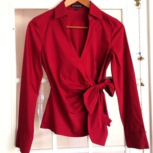 Express Design Studio Wrap Shirt in red scarlet XS